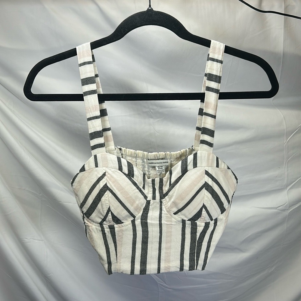 American Eagle Outfitters 2018 White Pink Grey Stripe BraLet CropTop XS